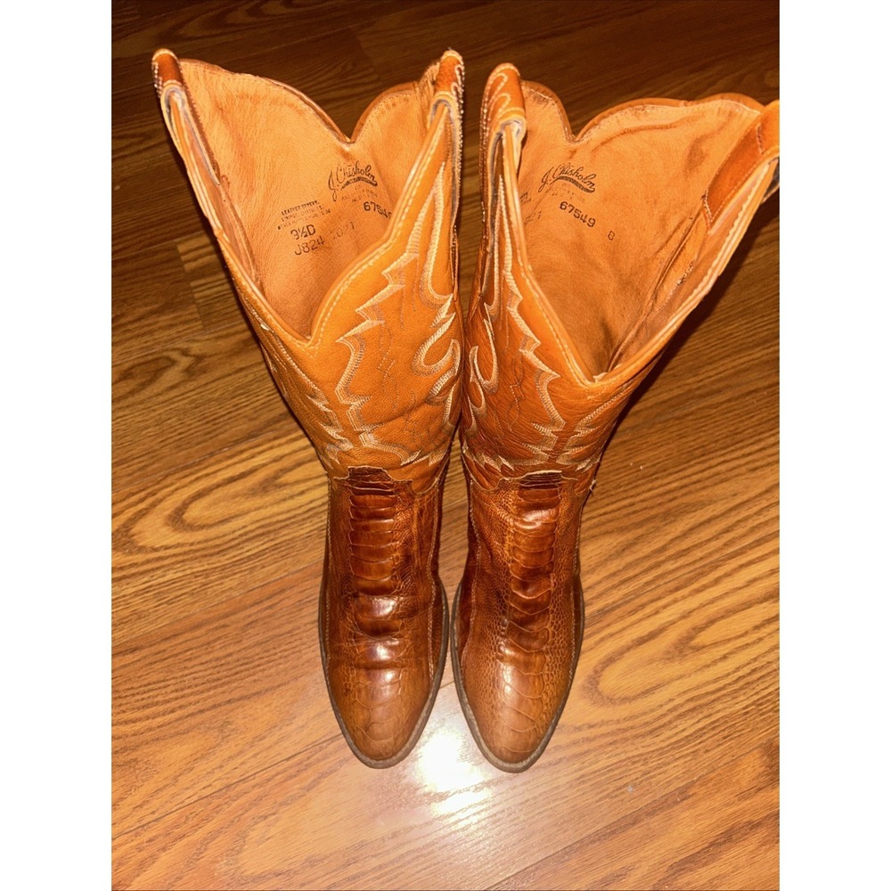 VNTG J Chisholm Men's Cowboy Boots Size 9.5 Ostrich Leg Brown Leather Western - Picture 2 of 10